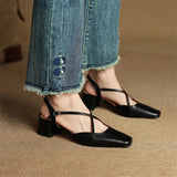 Women's Slingback Heels Cross Strap Square Toe – Office Wear Casual