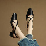 Women's Slingback Heels Cross Strap Square Toe – Office Wear Casual