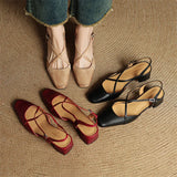 Women's Slingback Heels Cross Strap Square Toe – Office Wear Casual