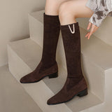 Women's Slip On Knee High Boots Almond Toe Low Block Heel – City Outing