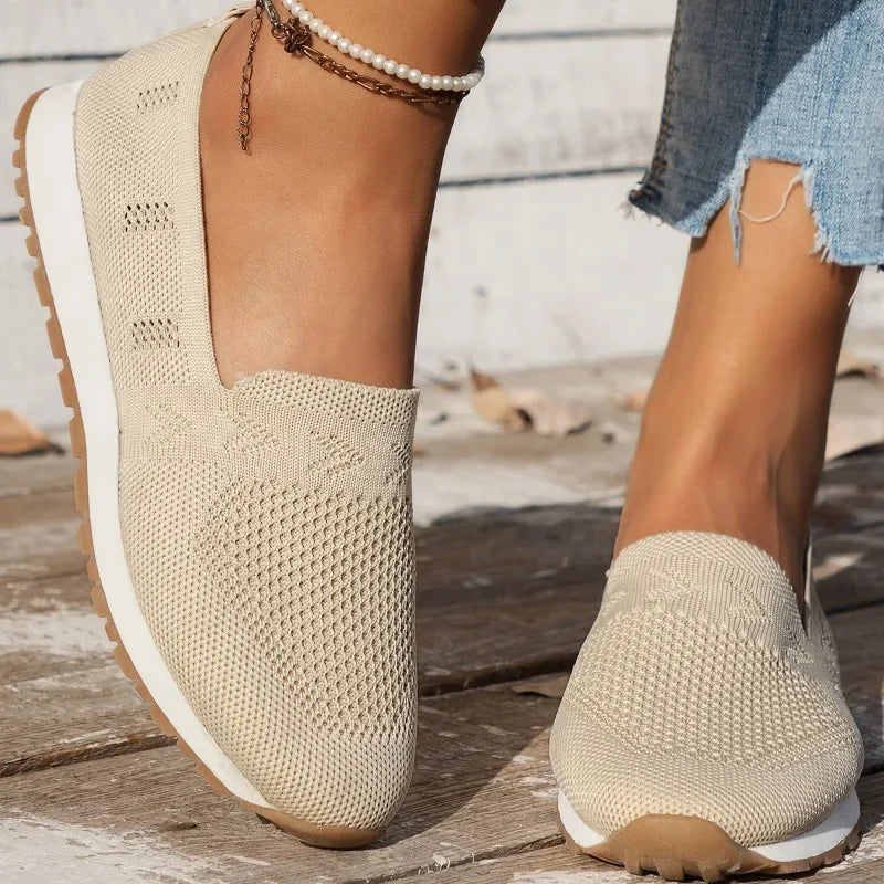 Women's Slip-On Shoes Closed Toe Low Top Knit – Street Style
