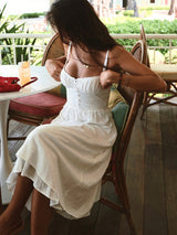 Women's Smocked Midi Dress Spaghetti Strap Ruffle Hem – Everyday Summer Wear