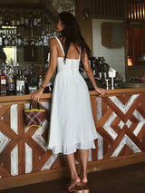 Women's Smocked Midi Dress Spaghetti Strap Ruffle Hem – Everyday Summer Wear