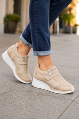 Women’s Sneakers Front Zip Strap Detail Wedge Sole – Daytime Shopping