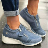 Women’s Sneakers Front Zip Strap Detail Wedge Sole – Daytime Shopping