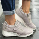 Women’s Sneakers Front Zip Strap Detail Wedge Sole – Daytime Shopping