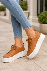 Women’s Sneakers Lace-Up Platform Sole Rounded Toe – City Shopping