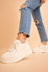 Women’s Sneakers Lace-Up Platform Sole Rounded Toe – City Shopping