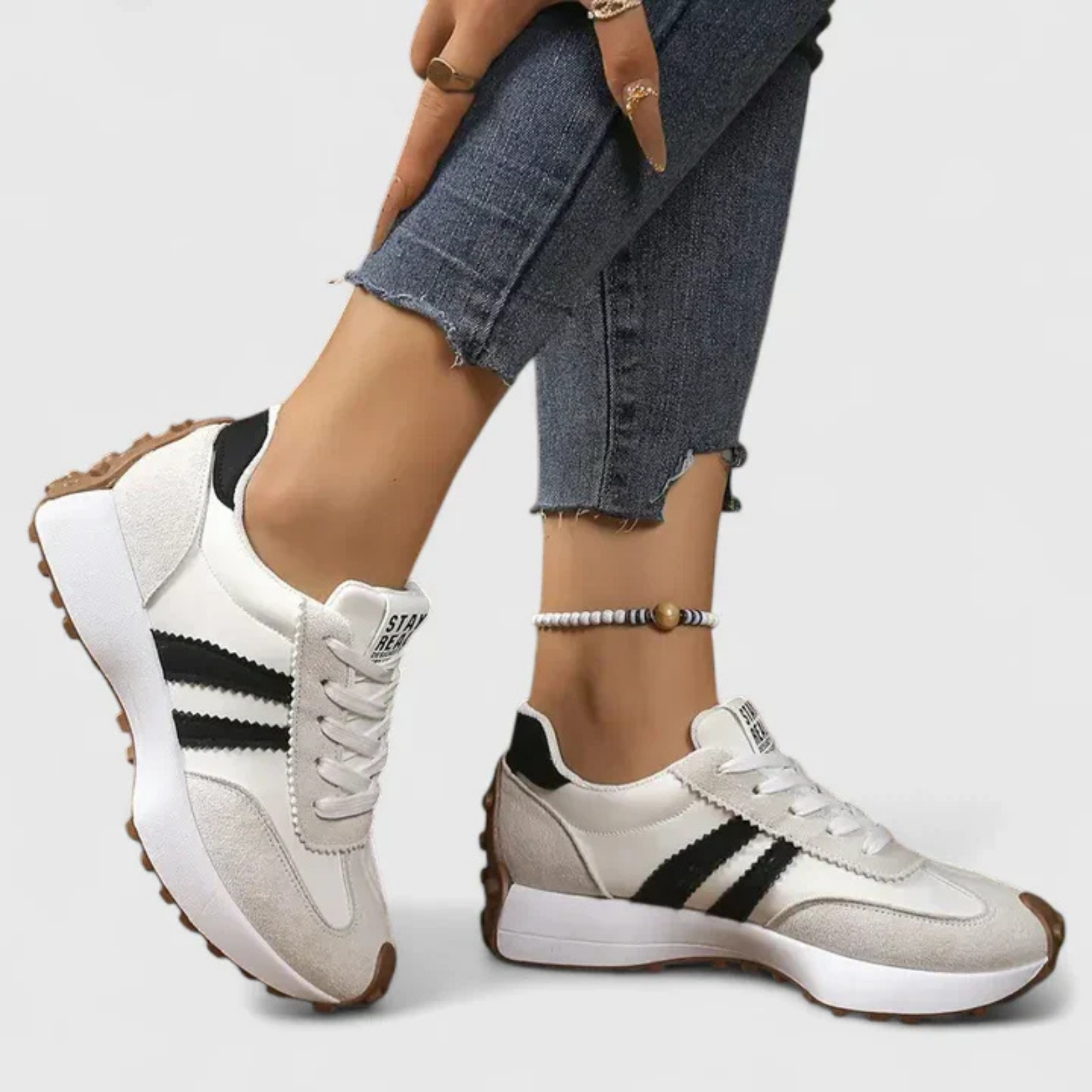 Women's Sneakers Stripe Side Panel Lace Up Low Top – Everyday Wear