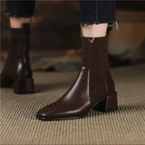 Women's Sock Ankle Boots Ribbed Knit Block Heel Rounded Toe – Night Out