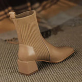 Women's Sock Ankle Boots Ribbed Knit Block Heel Rounded Toe – Night Out