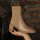 Women's Sock Ankle Boots Ribbed Knit Block Heel Rounded Toe – Night Out