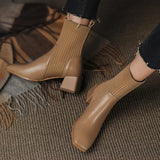 Women's Sock Ankle Boots Ribbed Knit Block Heel Rounded Toe – Night Out