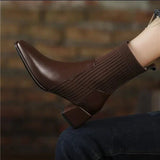 Women's Sock Ankle Boots Ribbed Knit Block Heel Rounded Toe – Night Out