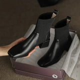 Women's Sock Ankle Boots Ribbed Knit Block Heel Rounded Toe – Night Out