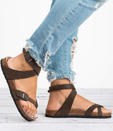 Women's Strappy Flat Sandals Toe Loop Buckle Strap – Weekend Wear
