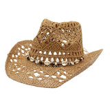 Women's Straw Sun Hat Openwork Wide Brim Beaded Band – Beach Vacation