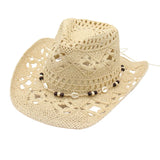 Women's Straw Sun Hat Openwork Wide Brim Beaded Band – Beach Vacation