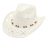 Women's Straw Sun Hat Openwork Wide Brim Beaded Band – Beach Vacation