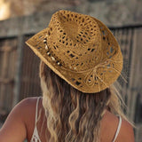 Women's Straw Sun Hat Openwork Wide Brim Beaded Band – Beach Vacation