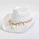 Women's Straw Sun Hat Openwork Wide Brim Shell Band – Resort Day