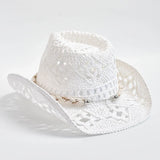 Women's Straw Sun Hat Openwork Wide Brim Shell Band – Resort Day