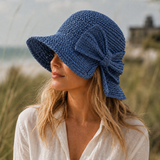 Women's Straw Sun Hat Wide Brim Side Bow Woven Texture – Beach Picnic