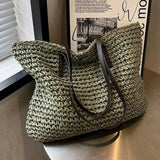 Women's Straw Tote Bag Large Woven Shoulder Open Top – Summer Vacation