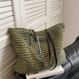 Women's Straw Tote Bag Large Woven Shoulder Open Top – Summer Vacation