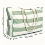Women's Stripe Beach Tote Bag Rope Handles Wide Opening – Summer Vacation