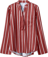 Women's Stripe Blouse Button Front V Neck Long Sleeve – Everyday Wear
