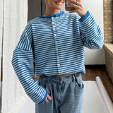 Women's Stripe CardiganLong Sleeve Button Front - Casual Everyday