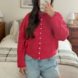 Women's Stripe CardiganLong Sleeve Button Front - Casual Everyday