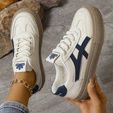 Women's Stripe Low Top Sneakers Lace Up Contrast Panel – Laid-Back Daily Wear