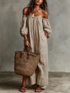 Women's Stripe Maxi Dress Off Shoulder Puff Sleeve – Beach Vacation