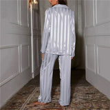 Women's Striped Pajama Set Button Front Long Sleeve – Bedtime Routine