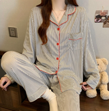 Women's Striped Pajama Set Button Front Long Sleeve Pants – Loungewear