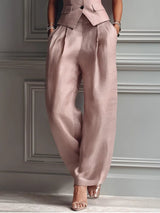 Women's Suit Set Sleeveless Notched Lapel Wide Leg Pants – Business Lunch