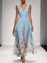 Women's Summer Maxi Dress Floral V-Neck Sleeveless – Wedding Guest
