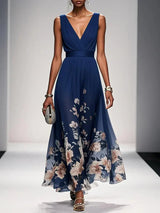 Women's Summer Maxi Dress Floral V-Neck Sleeveless – Wedding Guest