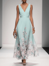 Women's Summer Maxi Dress Floral V-Neck Sleeveless – Wedding Guest