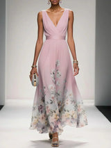 Women's Summer Maxi Dress Floral V-Neck Sleeveless – Wedding Guest
