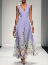 Women's Summer Maxi Dress Floral V-Neck Sleeveless – Wedding Guest