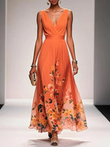 Women's Summer Maxi Dress Floral V-Neck Sleeveless – Wedding Guest