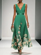 Women's Summer Maxi Dress Floral V-Neck Sleeveless – Wedding Guest