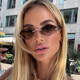 Women's Sunglasses Rimless Geometric Oval Tinted Lens – Beach Vacation