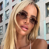 Women's Sunglasses Rimless Geometric Oval Tinted Lens – Beach Vacation