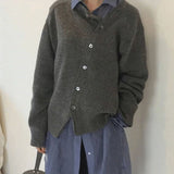 Women's Sweater Asymmetric Button Front Long Sleeve Ribbed – Daytime Outings