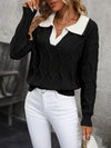 Women's Sweater Cable Knit Foldover Collar Long Sleeve – Weekend Brunch