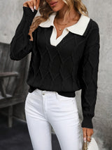 Women's Sweater Cable Knit Foldover Collar Long Sleeve – Weekend Brunch